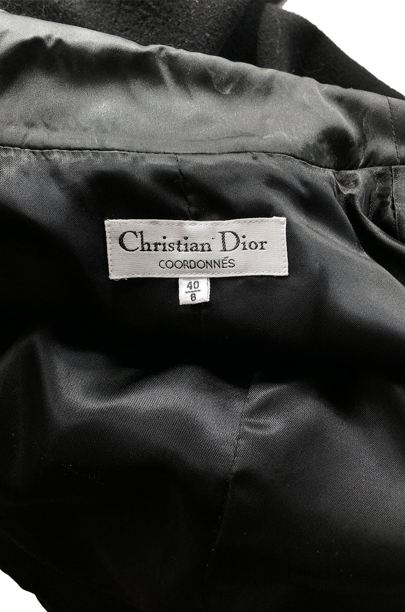 1990s Christian Dior Black Full Skirted Skater Coat W Satin Collar & Buttons