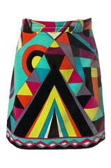 1960s Emilio Pucci Bright Geomteric Shaped Print Velvet Skirt