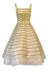1950s Ceil Chapman Basket Weave Velvet Floral Ribbon Silk Organza Dress