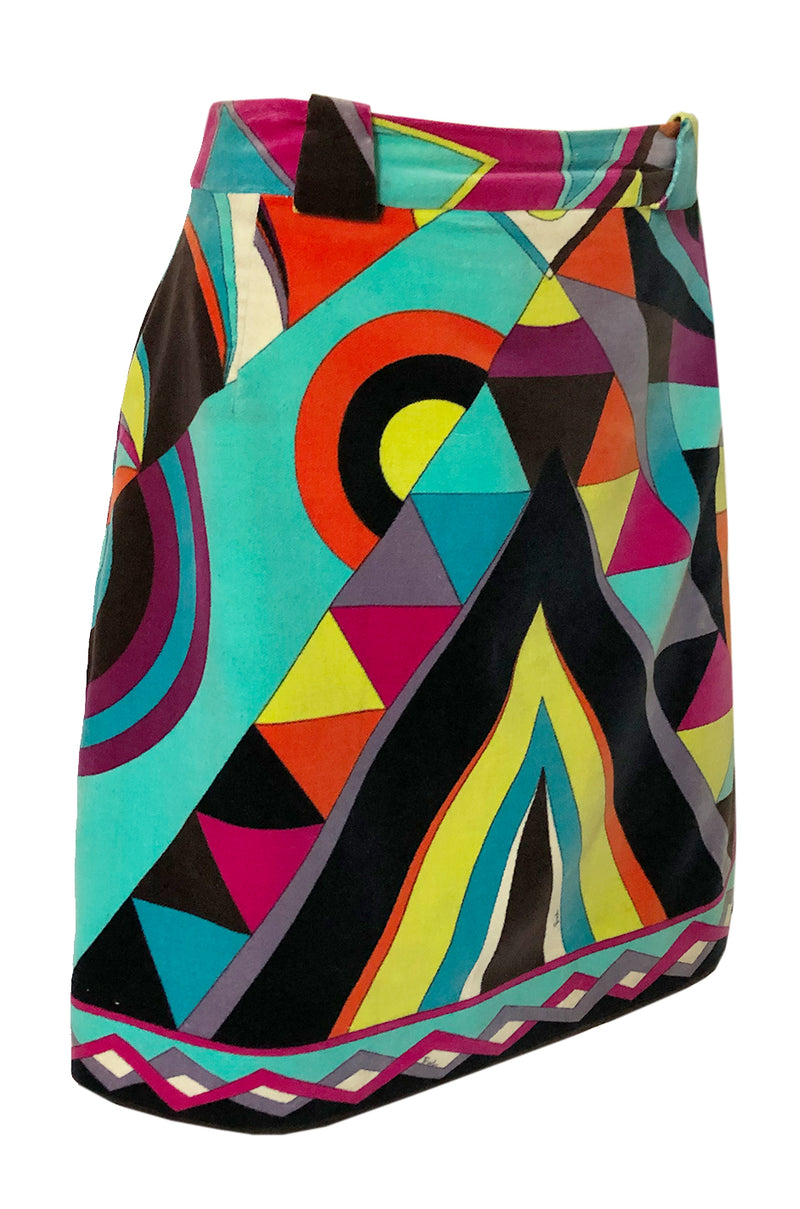 1960s Emilio Pucci Bright Geomteric Shaped Print Velvet Skirt