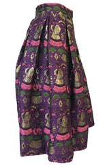 1950s Saks Fifth Avenue Purple & Gold Metallic Silk Brocade Novelty Skirt