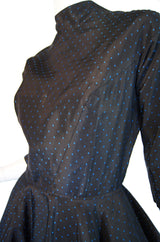 1950s Blue Dot Silk Taffeta Dance Dress