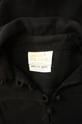 1960s Ossie Clark Black Moss Crepe