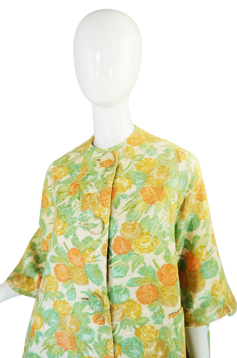 1960s Pastel Floral Brocade Swing Coat