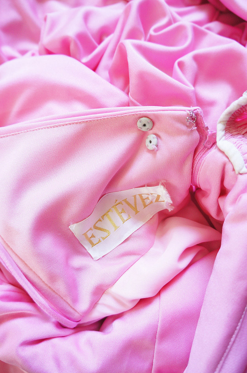 1970s Estevez Pink Jersey Strapless Dress