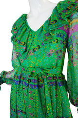 1960s Silk Chiffon with Gold Maxi Dress