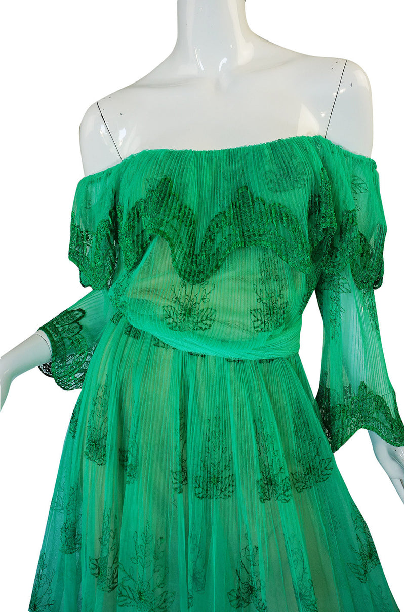1970s Green Net Frank Usher Gown