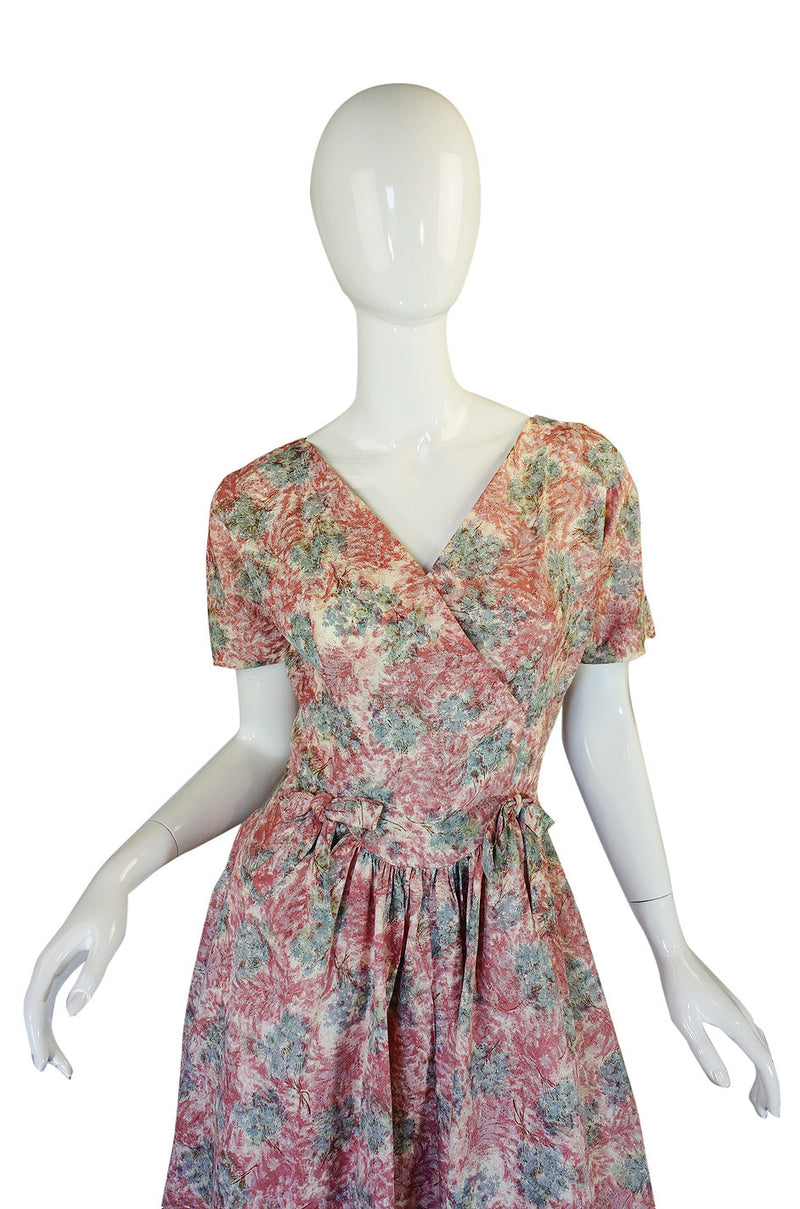 1950s Pink Print Day Dress with Cape