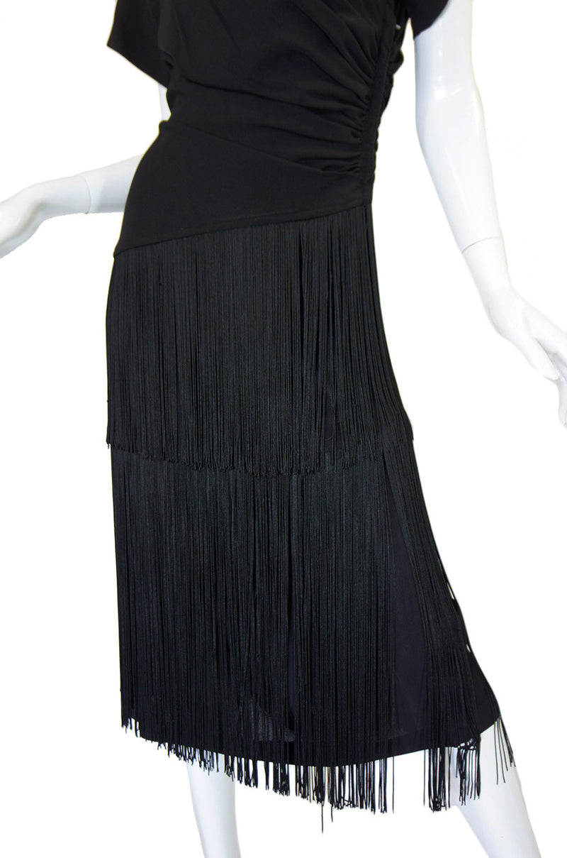 1940s Fringed Silk Crepe Wiggle Dress