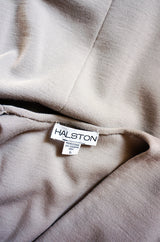 1970s Taupe Grey Plunge Halston Dress