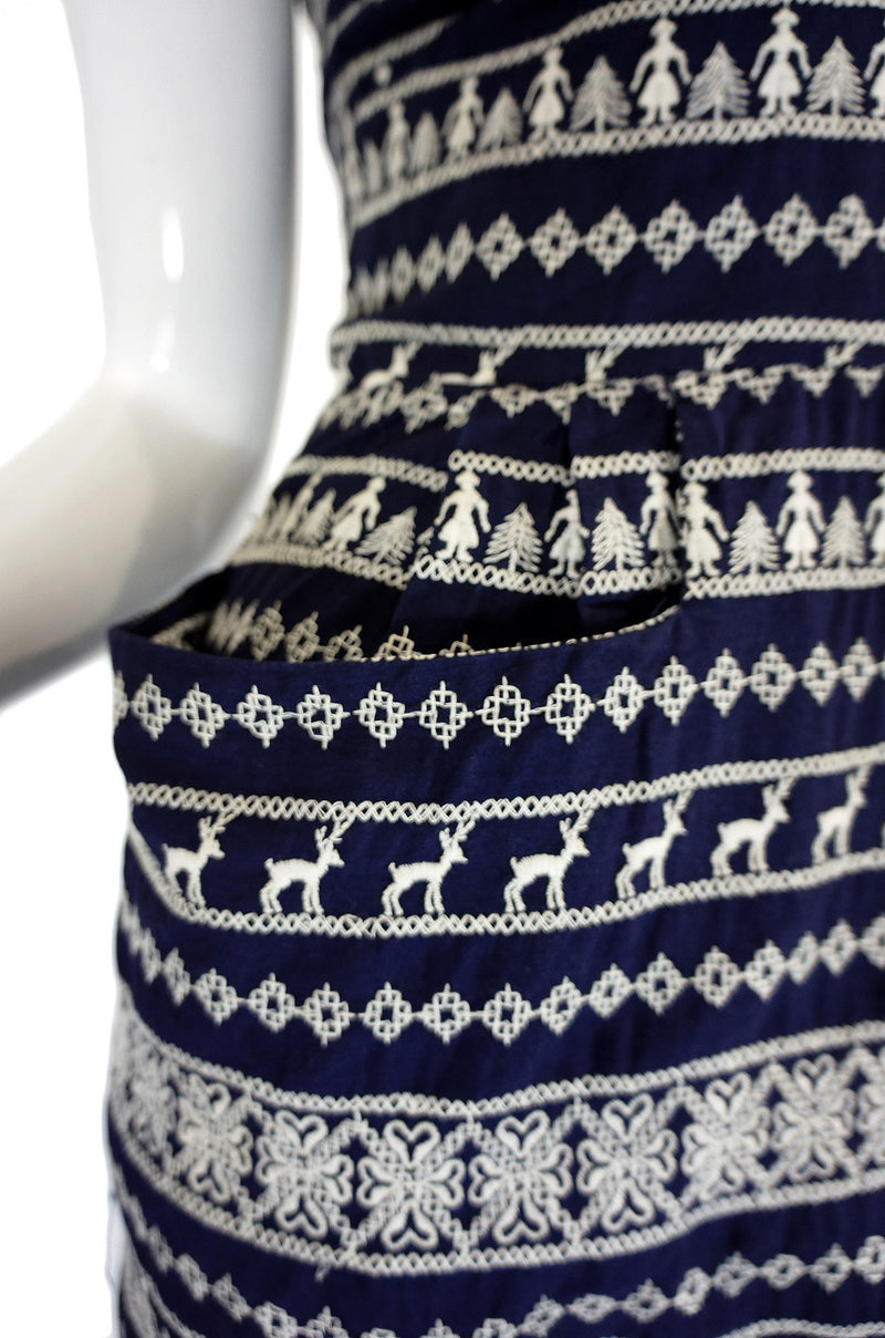 1950s Reindeer Embroidery Halter Dress
