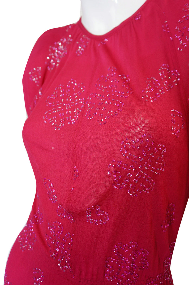 1970s Jean Muir Pink Jersey Glitter Dress