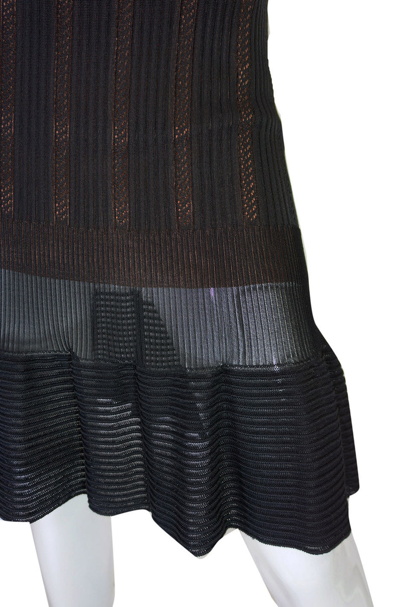 2008 Azzedine Alaia Black & Nude Open Weave Knit Dress