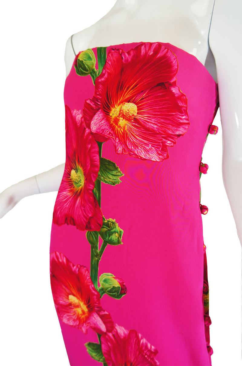1970s Bill Blass Floral Pink Silk Gown