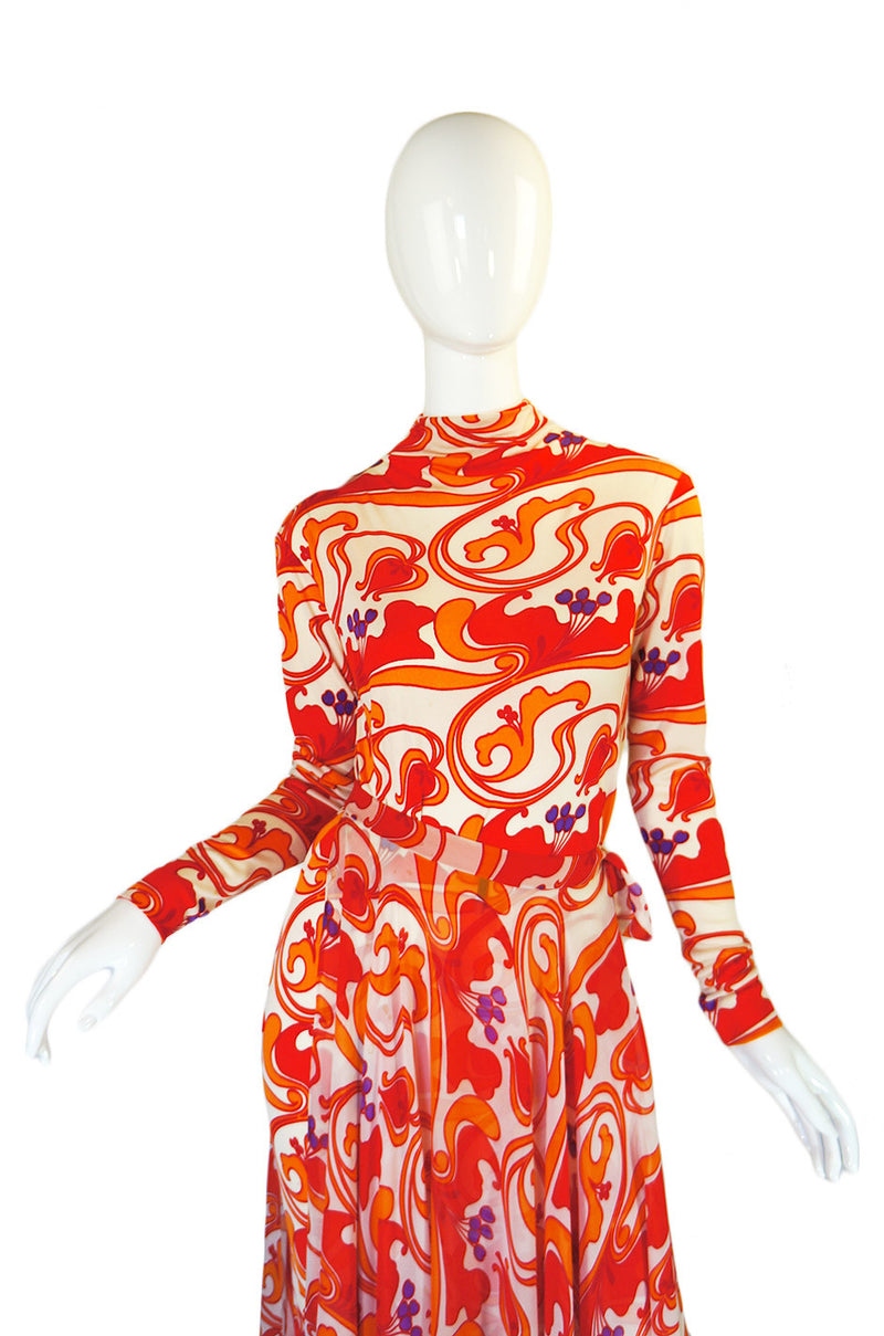 1970s Silk La Mendola Silk w Chiffon Skirt