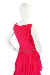 1960s Silk Chiffon Tiered Dress w Capelet