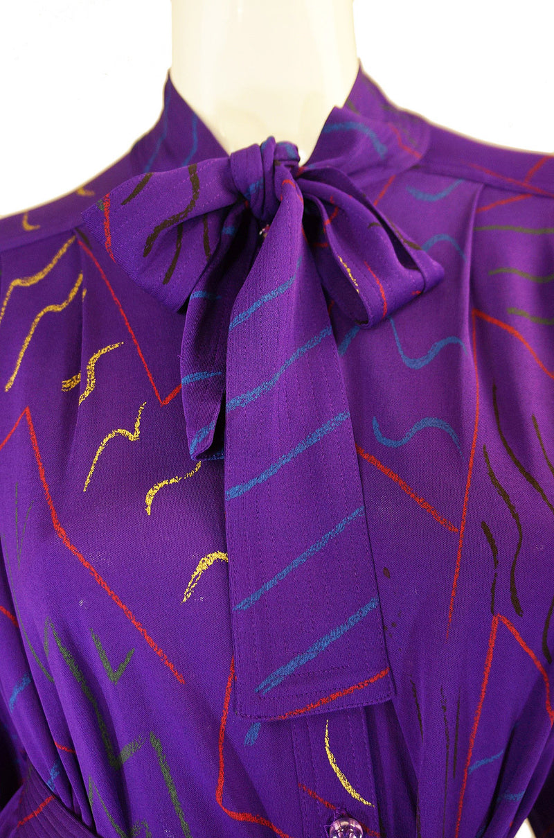 1970s Jean Muir Purple Print Dress
