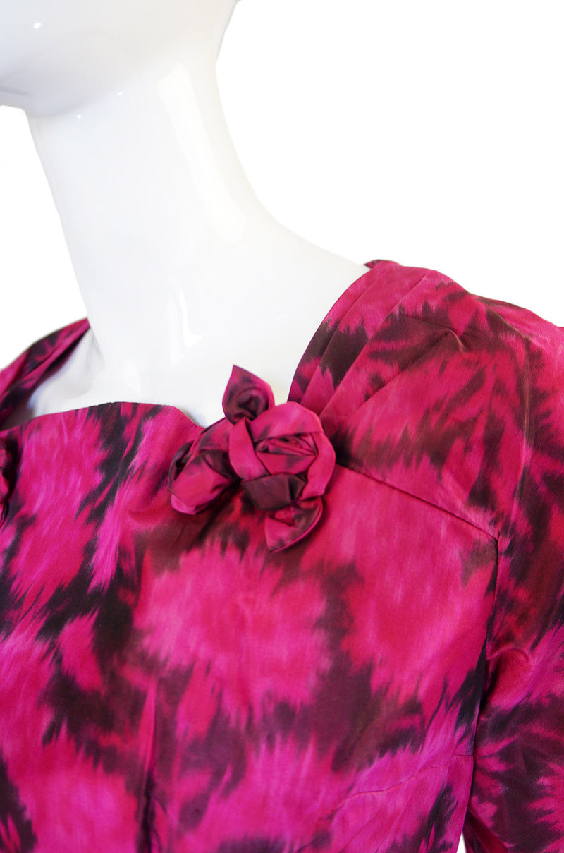 1950s Pink Floral Silk Cocktail Dress