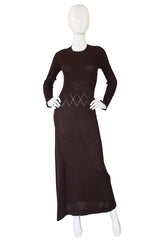 1970s Brown Knit Bill Blass Maxi Dress
