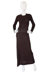 1970s Brown Knit Bill Blass Maxi Dress