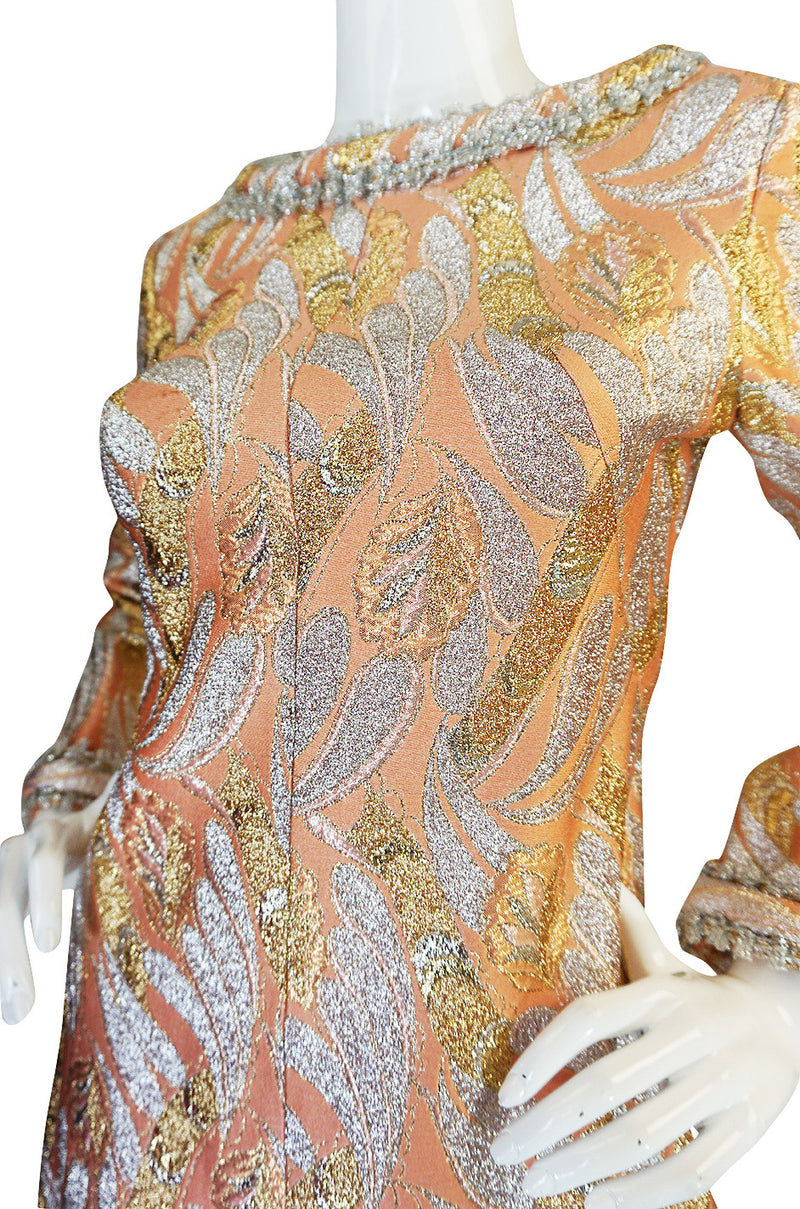1960s Metallic Coral, Gold & Silver A-Line Dance Dress