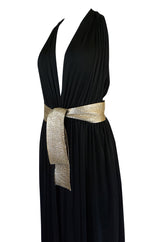 Documented 1980 Bill Tice Plunge Black & Gold Backless Halter Dress