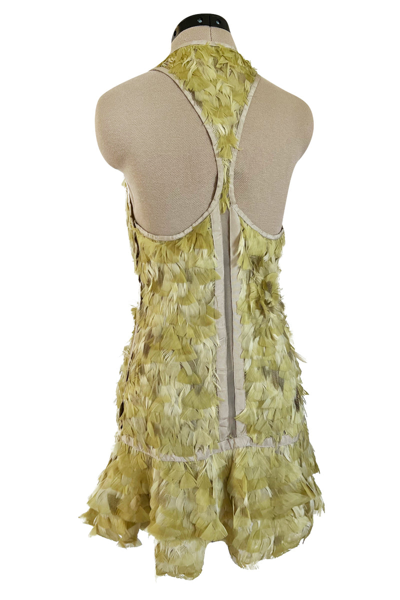 Exceptional Spring 2003 Gucci by Tom Ford Rare Runway Pale Yellow Feather Mini Dress