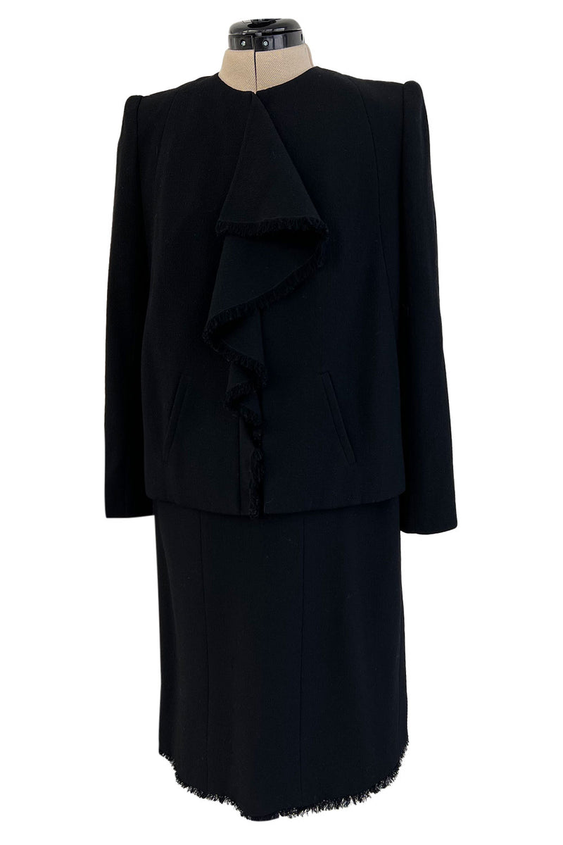 Tailored Fall 2000 Chanel by Karl Lagerfeld Black Haute Couture Dress & Jacket Suit