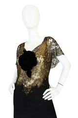 Amazing 1920s Couture Level Gold Metal Lace & Silk Dress