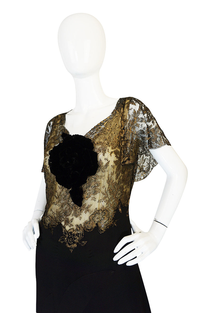 Amazing 1920s Couture Level Gold Metal Lace & Silk Dress