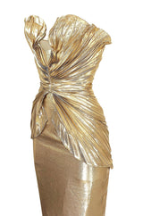 Rare Spring 1985 Thierry Mugler Bombshell Pleated Gold Lurex 'Shell' Dress