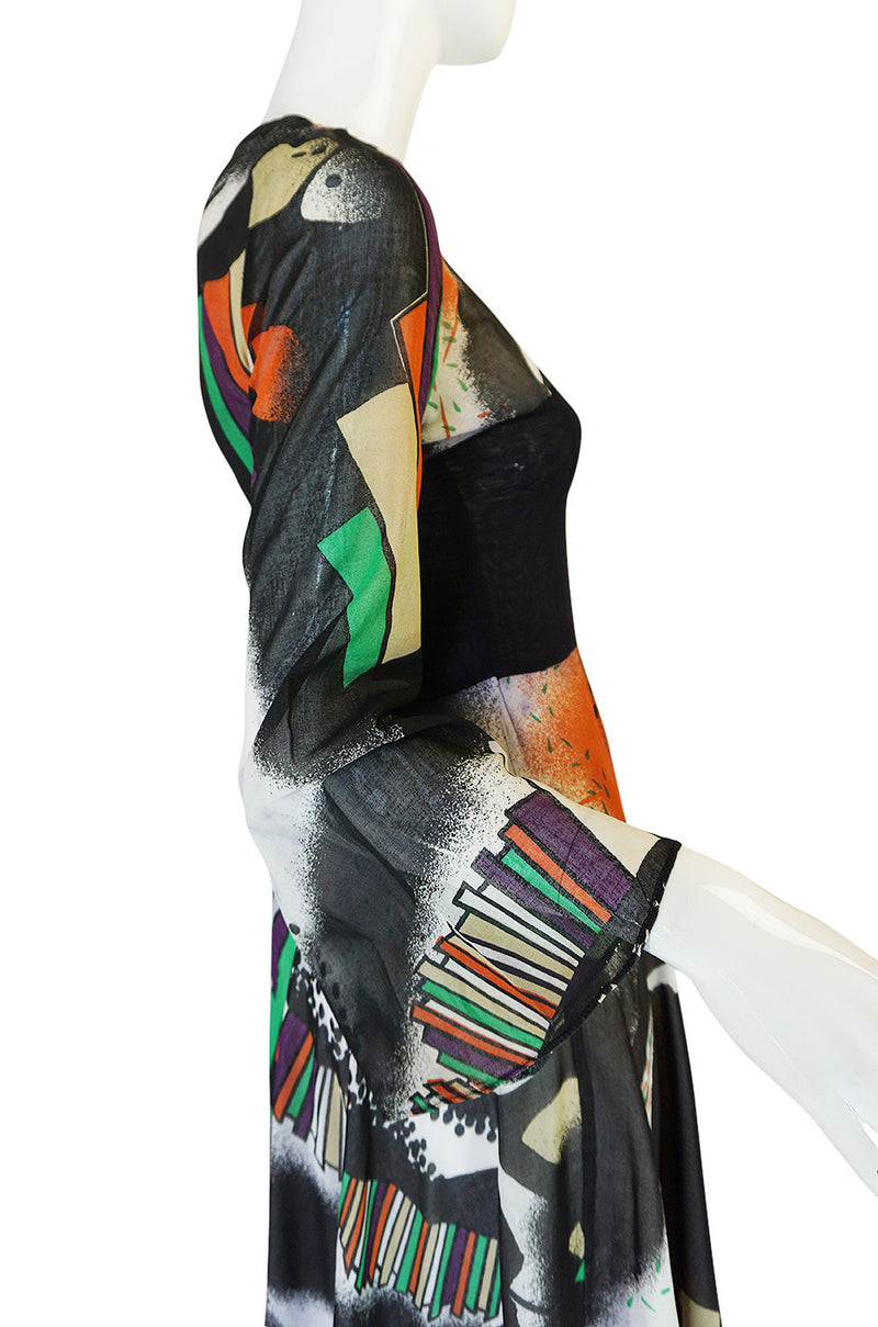 Museum Exhibited 1971 RTW Thea Porter Painted Print Dress