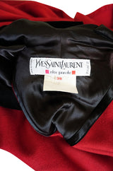 1970s-1980s Yves Saint Laurent Red Wool Cape w Black Velvet Hood