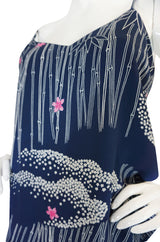 1970s Hanae Mori Slk Bamboo & Flower Print Skirt & Top