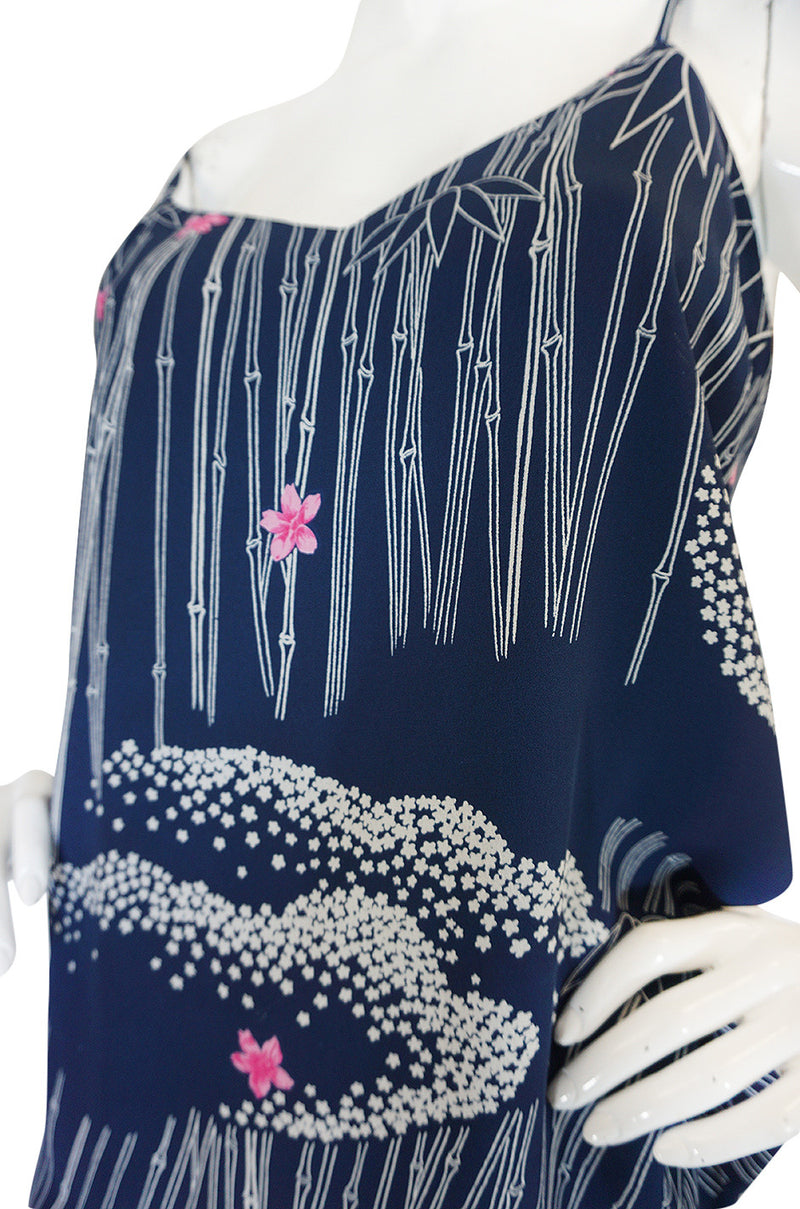 1970s Hanae Mori Slk Bamboo & Flower Print Skirt & Top