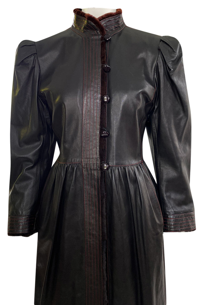 Documented Fall 1976 Yves Saint Laurent Russian Collection Leather Coat w Sheared Sheepskin Trim