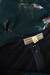 1970s Holly Harp Green Silk Tiered Dress