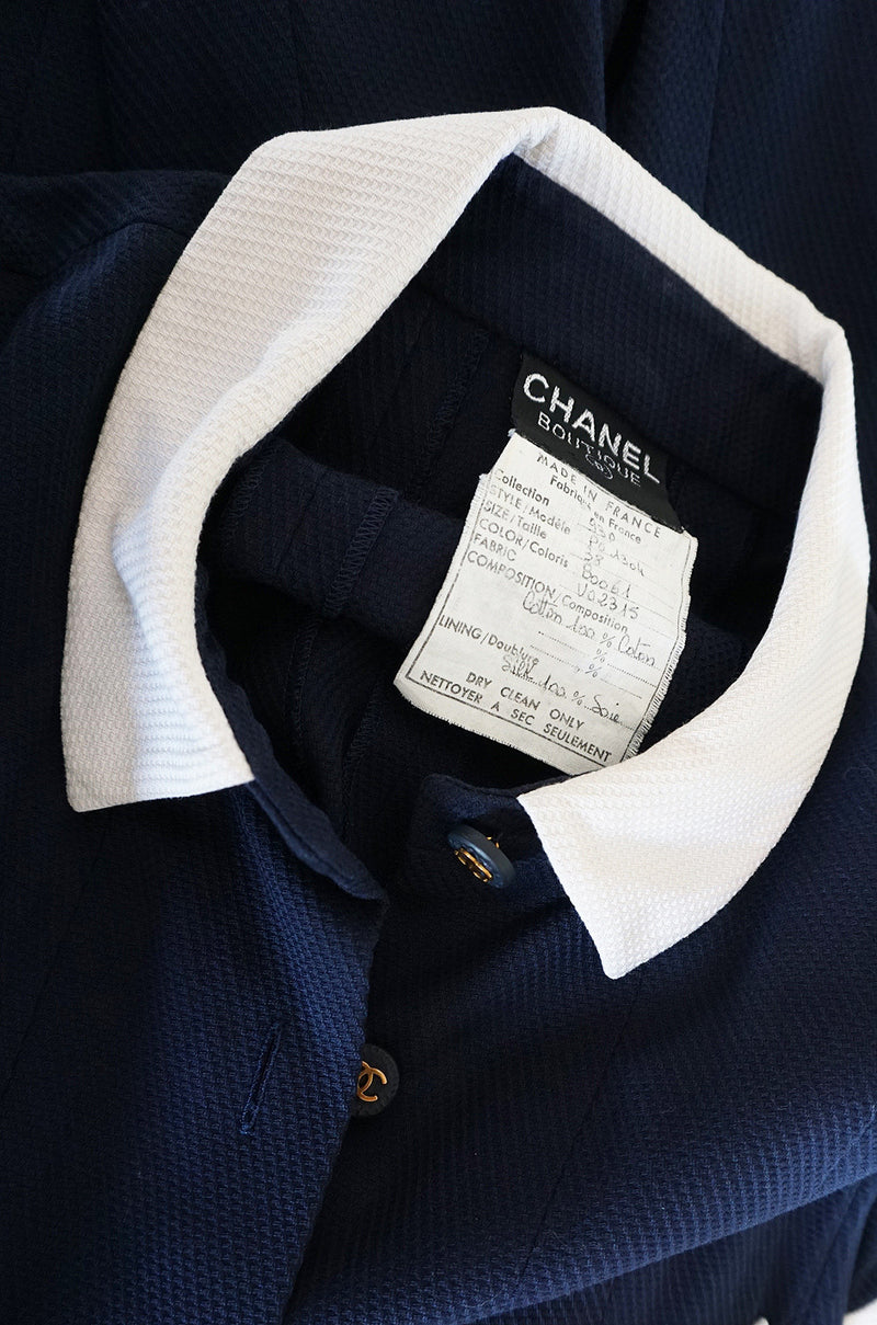 Chanel 1993 Navy & White Waffle Weave Runway Dress