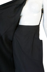 1970s Rare and Chic Hermes Black Linen Wrap Dress