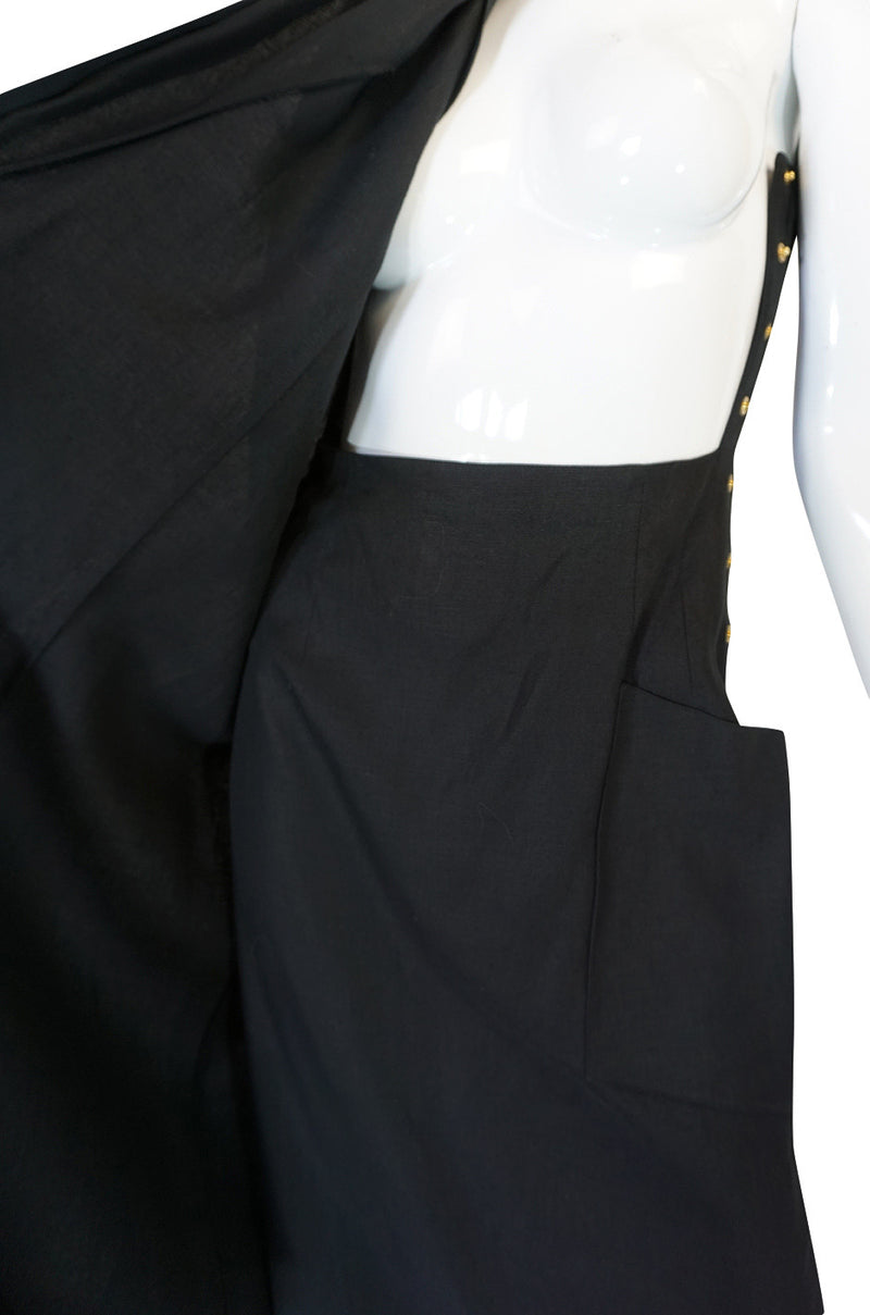 1970s Rare and Chic Hermes Black Linen Wrap Dress