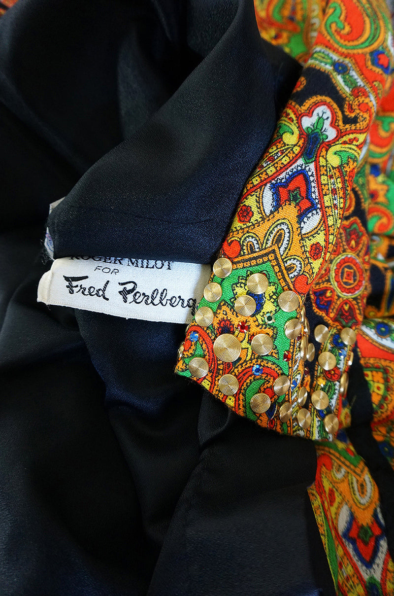1960s Printed Fred Perlberg Mini Dress with Studded Detail