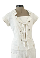Fabulous 2007 Chanel Resort Runway Textured White Lace Front Pocket Jumpsuit