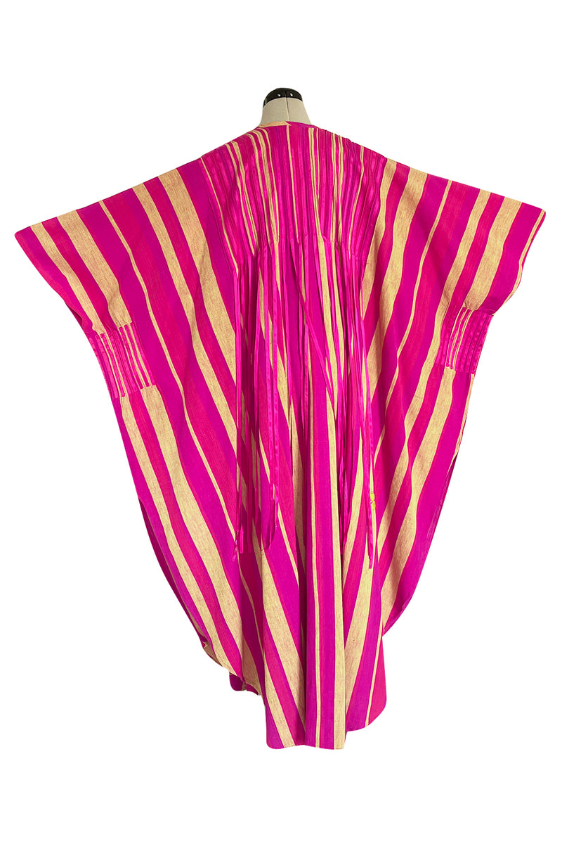 Exceptional 1960s Josefa Mexico Pink Pintuck & Ribbon Cotton Caftan Dress