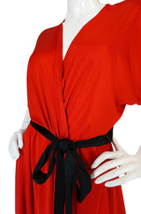 1970s Bill Blass Brilliant Red Nylon Jersey Wrap Dress
