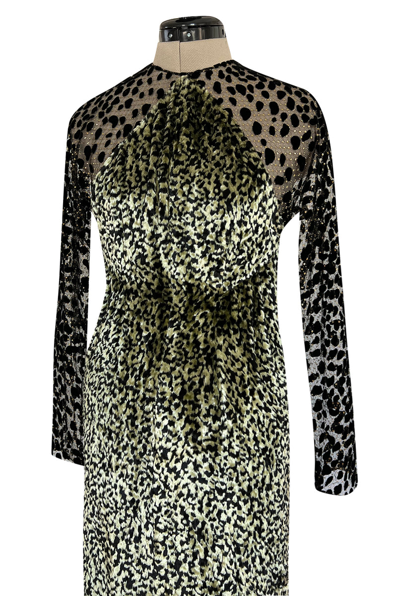1994 Geoffrey Beene Leopard Print Chenille & Metallic Netting Dress