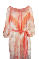 1970s Lillie Rubin Pink & Cream Tie Dye Silk Chiffon Dress