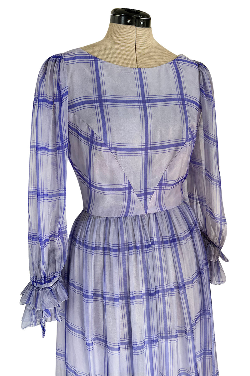 Incredible 1960s Sybil Connolly Couture Pale Lavender Ruffled Silk Gauze Dress