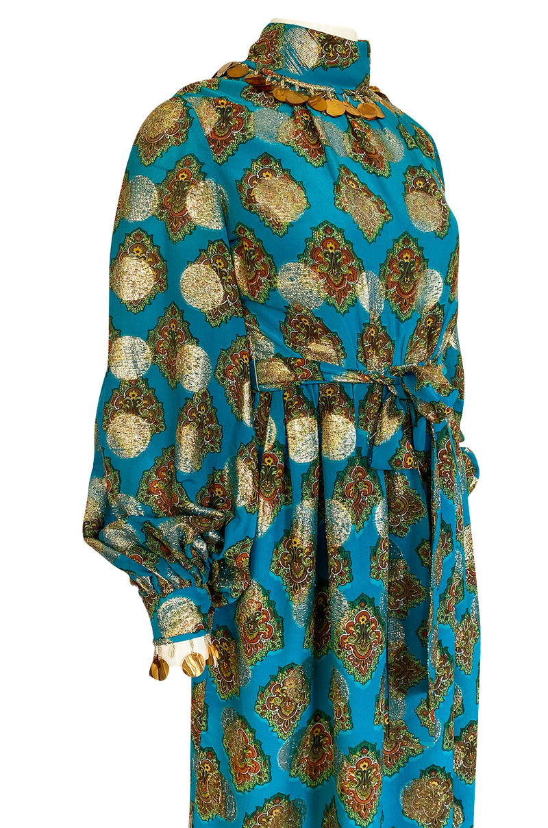 1960s Donald Brooks Couture Turquoise & Gold Tunic Dress and Harem Pant Set