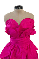 Stunning 1980s Loris Azzaro Strapless Bright Pink Silk Taffeta Layered 'Petal' Dress
