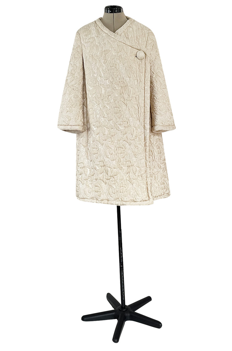 Gorgeous Fall 1965 Nina Ricci Haute Couture Ivory Silk  Brocade Coat w Soft Sheepskin Lining